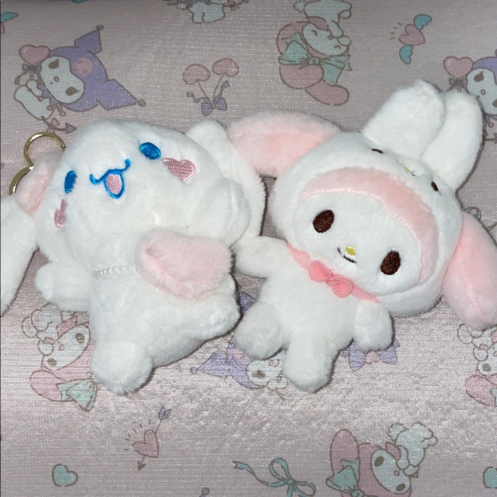 Cute Plush Bunny and Bear Set - White and Pink